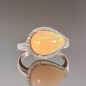 Natural Opal Diamond Ring 6.75 14k W Gold 4 TCW Certified $4,950 310548